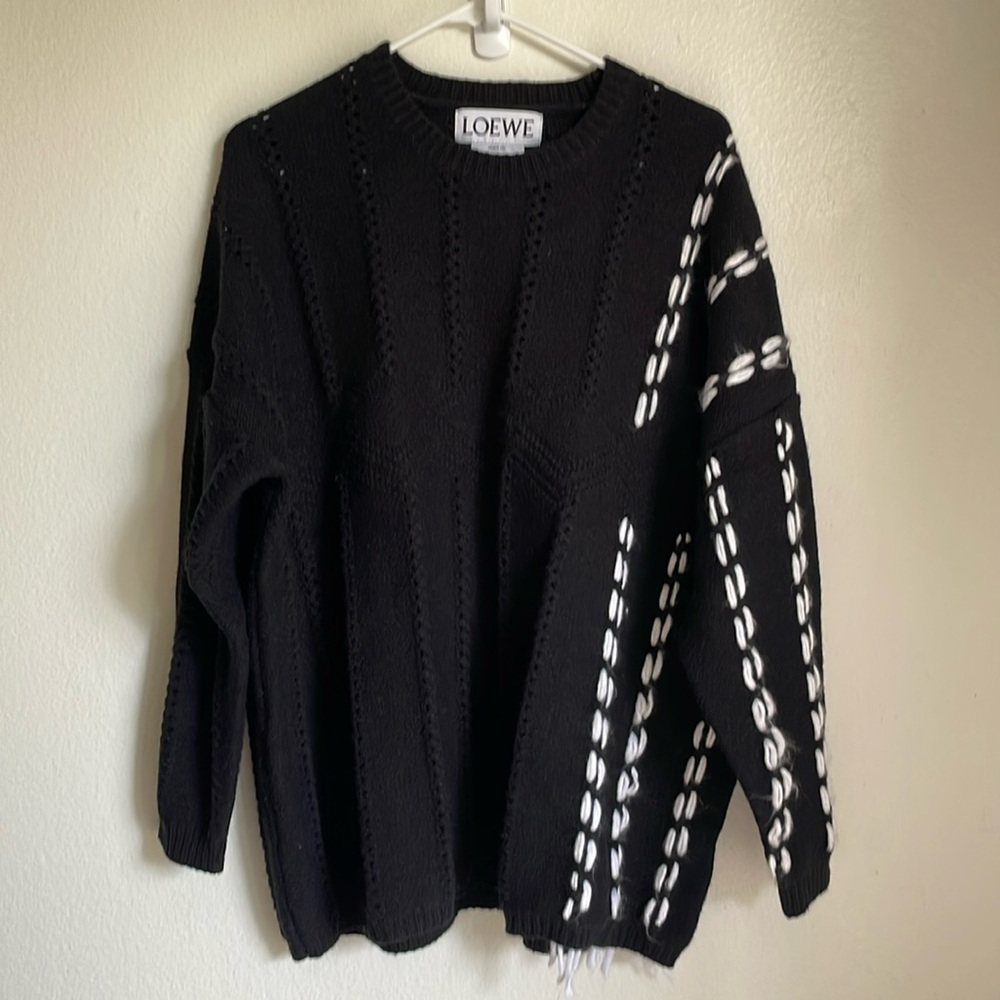 Loewe Black Crewneck Sweater with White Detailing
